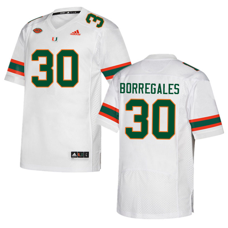 Men #30 Andres Borregales Miami Hurricanes College Football Jerseys Sale-White